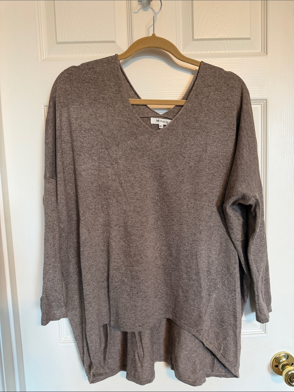 Miracle Taupe-Brown V-Neck Relaxed Knit Sweater